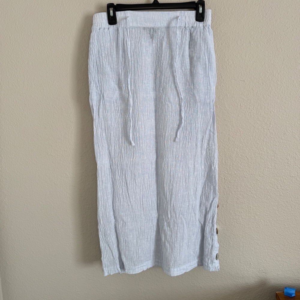 Tahari Women Medium Blue Linen Lagenlook Coastal Prep Modest Parisian Maxi Skirt